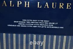 $145 NEW Ralph Lauren Rue Vaneau Wendell Stripe Fitted Sheet Navy Ecru KING
