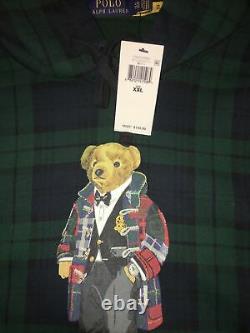 $188 NWT POLO RALPH LAUREN Mens XXL Plaid Duffel Bear Holiday Sweatshirt Hoodie