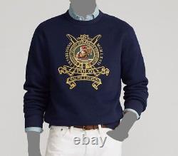 $188 Polo Ralph Lauren Men's Blue Embroidered Fleece Crewneck Sweatshirt Size L