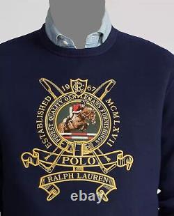 $188 Polo Ralph Lauren Men's Blue Embroidered Fleece Crewneck Sweatshirt Size L