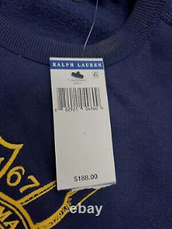 $188 Polo Ralph Lauren Men's Blue Embroidered Fleece Crewneck Sweatshirt Size L