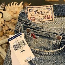 $198 Polo Ralph Lauren Sullivan Slim Men 34x30 Distressed & Patch Denim Jean Nwt