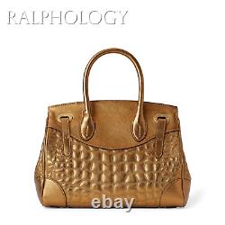 $2,950 Ralph Lauren Nappa Leather Metallic Gold Soft Ricky Cross Body Bag Tote