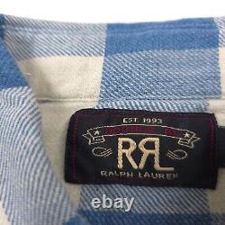 $225 RRL Ralph Lauren Blue Plaid Twill Flannel Western Shirt Mens Size Medium