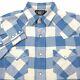 $225 Rrl Ralph Lauren Blue Plaid Twill Flannel Western Shirt Mens Small