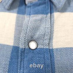 $225 RRL Ralph Lauren Blue Plaid Twill Flannel Western Shirt Mens Small