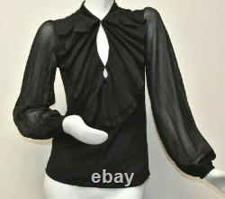 $245 NEW Ralph Lauren Blouse Long Sleeve Black Cotton Ruffle M