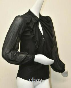 $245 NEW Ralph Lauren Blouse Long Sleeve Black Cotton Ruffle M