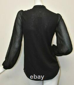 $245 NEW Ralph Lauren Blouse Long Sleeve Black Cotton Ruffle M