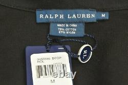 $245 NEW Ralph Lauren Blouse Long Sleeve Black Cotton Ruffle M