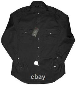 $245 Ralph Lauren Black Label Black Slim Fit Military Casual Dress Shirt 16 / M