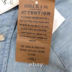 $265 RRL Ralph Lauren Davey Wash Chambray Pearl Snap Western Shirt Mens Large