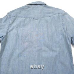 $265 RRL Ralph Lauren Davey Wash Chambray Pearl Snap Western Shirt Mens Small