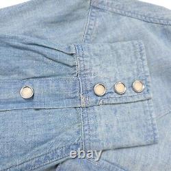 $265 RRL Ralph Lauren Davey Wash Chambray Pearl Snap Western Shirt Mens Small