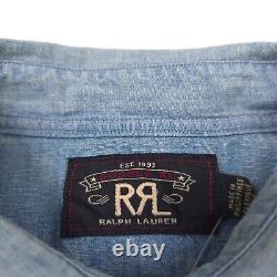 $265 RRL Ralph Lauren Davey Wash Chambray Pearl Snap Western Shirt Mens Small