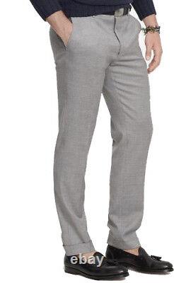 $295 Polo Ralph Lauren Mens Grey Italy Flat Front Wool Dress Slacks Pants New
