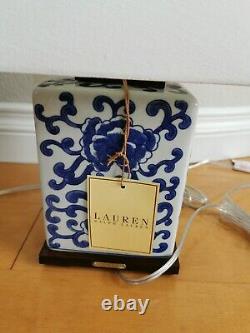 2X RALPH LAUREN Lotus Flower Blue White Chinoiserie Chinese Porcelain Table Lamp