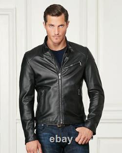 $3,495 Ralph Lauren Purple Label Randall Black Lambskin Leather Biker Jacket New