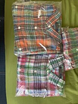 3 Polo Ralph Lauren Plaid Twill Regular Fit Button-100% Linen Orange Sizes Large