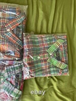 3 Polo Ralph Lauren Plaid Twill Regular Fit Button-100% Linen Orange Sizes Large