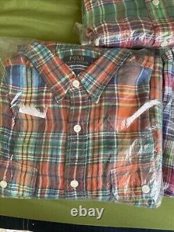 3 Polo Ralph Lauren Plaid Twill Regular Fit Button-100% Linen Orange Sizes Large