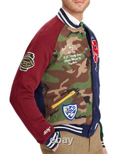 $348 Polo Ralph Lauren Tigers Military Camo Patchwork Letterman Baseball Jacket