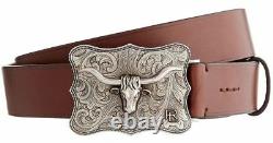 $395 Ralph Lauren Purple Label Brown Leather Western Longhorn Buckle Belt New