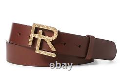 $395 Ralph Lauren Purple Label Mens Brown Vachetta Leather Gold RL Buckle Belt