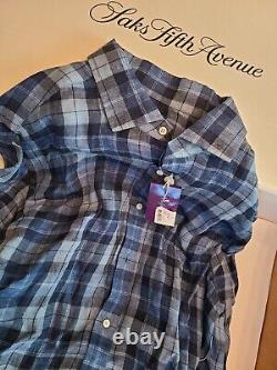 $550 New Ralph Lauren Shirt Men 2XL Blue Linen Purple Label Italy Limited
