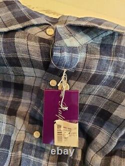 $550 New Ralph Lauren Shirt Men 2XL Blue Linen Purple Label Italy Limited