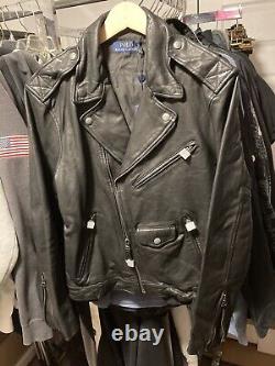 $698 New Ralph Lauren Iconic Biker Leather Jacket Large