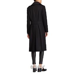 $698 Polo Ralph Lauren Womens Black Double Breasted Wool Trench Coat Jacket NWT