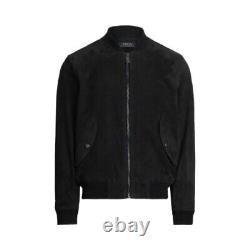 $898 Polo Ralph Lauren Black Goat Suede Leather Bomber Jacket Men's L New