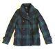 $898 Polo Ralph Lauren Lambs Wool Tartan Plaid Leather Sweater Jacket Peacoat Xs