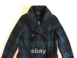 $898 Polo Ralph Lauren Lambs Wool Tartan Plaid Leather Sweater Jacket Peacoat XS