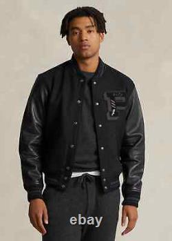 BRAND NEW Polo Ralph Lauren Black Iconic Letterman Jacket SIZE M L XL