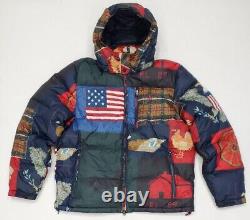 Brand New Polo Ralph Lauren Patch Work Print Down Jacket Pwing Snowbeach Size 2x