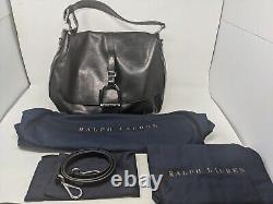 Brand New! Ralph Lauren Black Leather Shoulder Handbag Purse With Dust Bags (83)