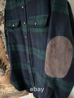 Bruce Boyer Collection Ralph Lauren plaid 100% cashmere shirt S suede Elbows