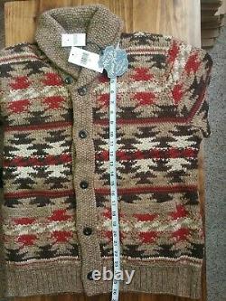 DOUBLE RL RRL Geometric Hand Knit Shawl Cardigan XL native Beacon Indian aztec