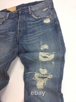 Denim Supply Ralph Lauren Hand Distressed Ripped Shredded Tattered Slim Jeans