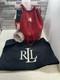 Lauren Ralph Lauren Andie Medium Leather Red Drawstring Bag Authentic Brand New