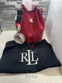 LAUREN RALPH LAUREN Andie Medium Leather Red Drawstring Bag AUTHENTIC BRAND NEW