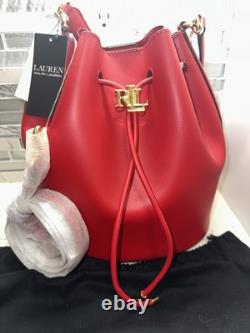 LAUREN RALPH LAUREN Andie Medium Leather Red Drawstring Bag AUTHENTIC BRAND NEW