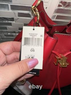 LAUREN RALPH LAUREN Andie Medium Leather Red Drawstring Bag AUTHENTIC BRAND NEW