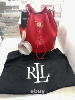 LAUREN RALPH LAUREN Andie Medium Leather Red Drawstring Bag AUTHENTIC BRAND NEW