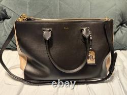 LAUREN RALPH LAUREN Black Leather Convertible Satchel Purse Bag-NICE