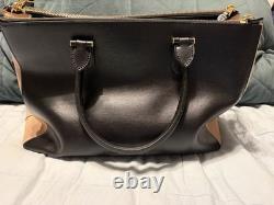 LAUREN RALPH LAUREN Black Leather Convertible Satchel Purse Bag-NICE