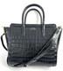 Lauren Ralph Lauren Crocodile Embossed Leather Medium Tote Bag Black New