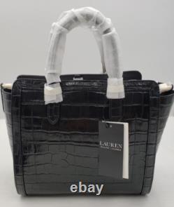 LAUREN Ralph Lauren Crocodile Embossed Leather Medium Tote Bag Black NEW